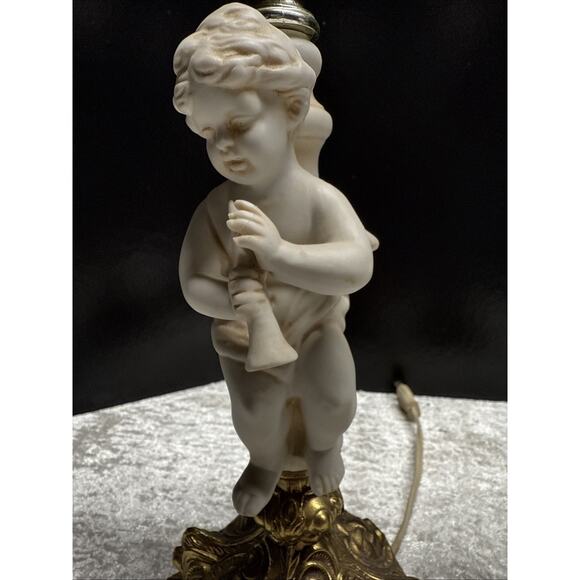 Vintage MCM Brass & Porcelain Bisque Pair Of Cherub Lamps B.M. 313 Works 13” T - Picture 4 of 9